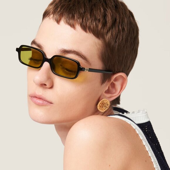 NEW Miu Miu MU11ZSF 16K07O REGARD Black Olive Green Rectangle Unisex Sunglasses main image 8